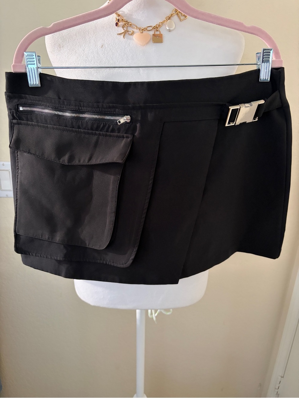 Emerson Lang Young Contemporary Black Mini Skirt with Cargo Pocket & Buckle
